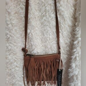 Fringe Suede Crossbody Bag - Brown